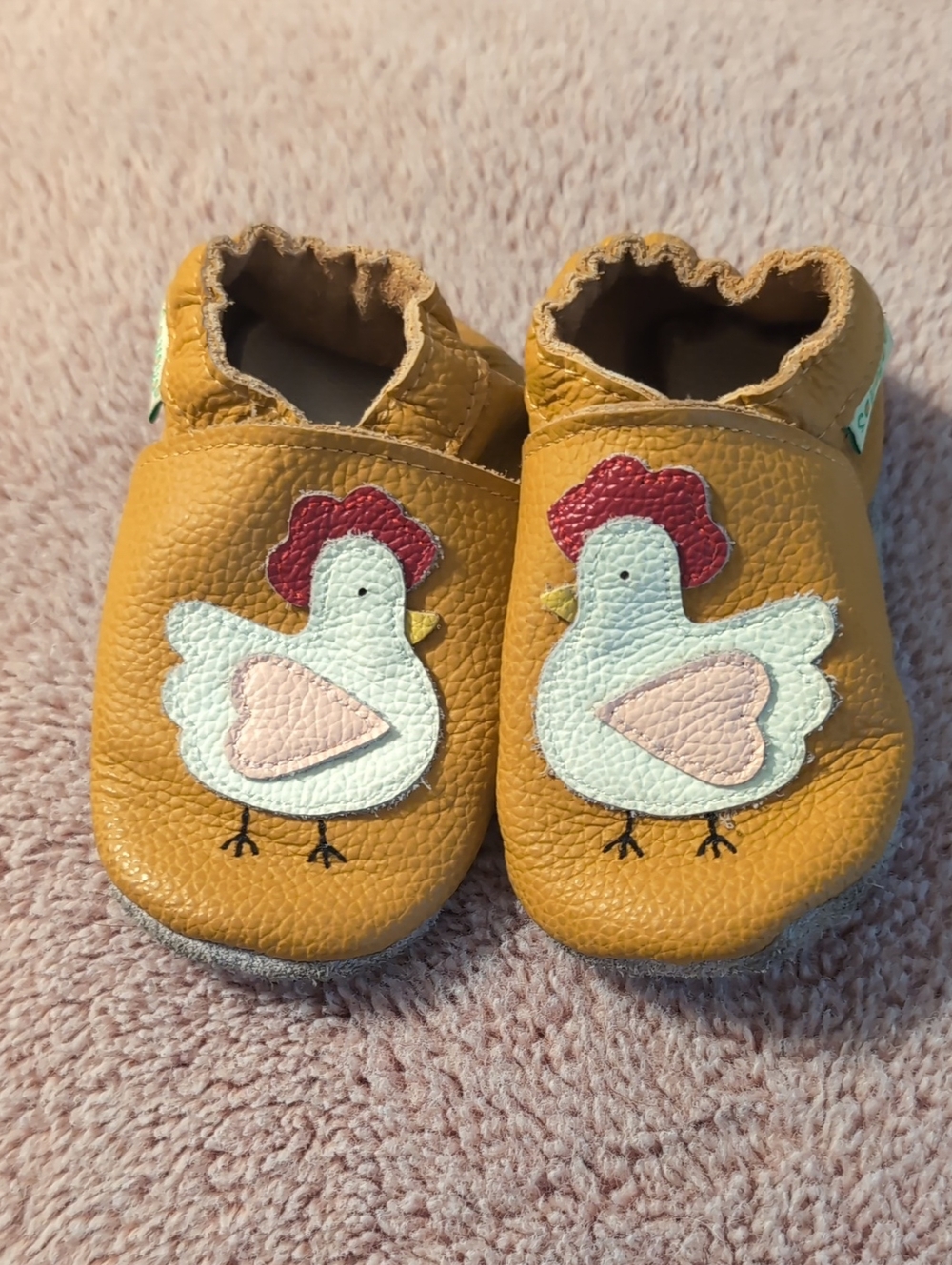 Sayoyo Toddler Mustard Yellow Chicken Applique Leather Slippers/Shoes